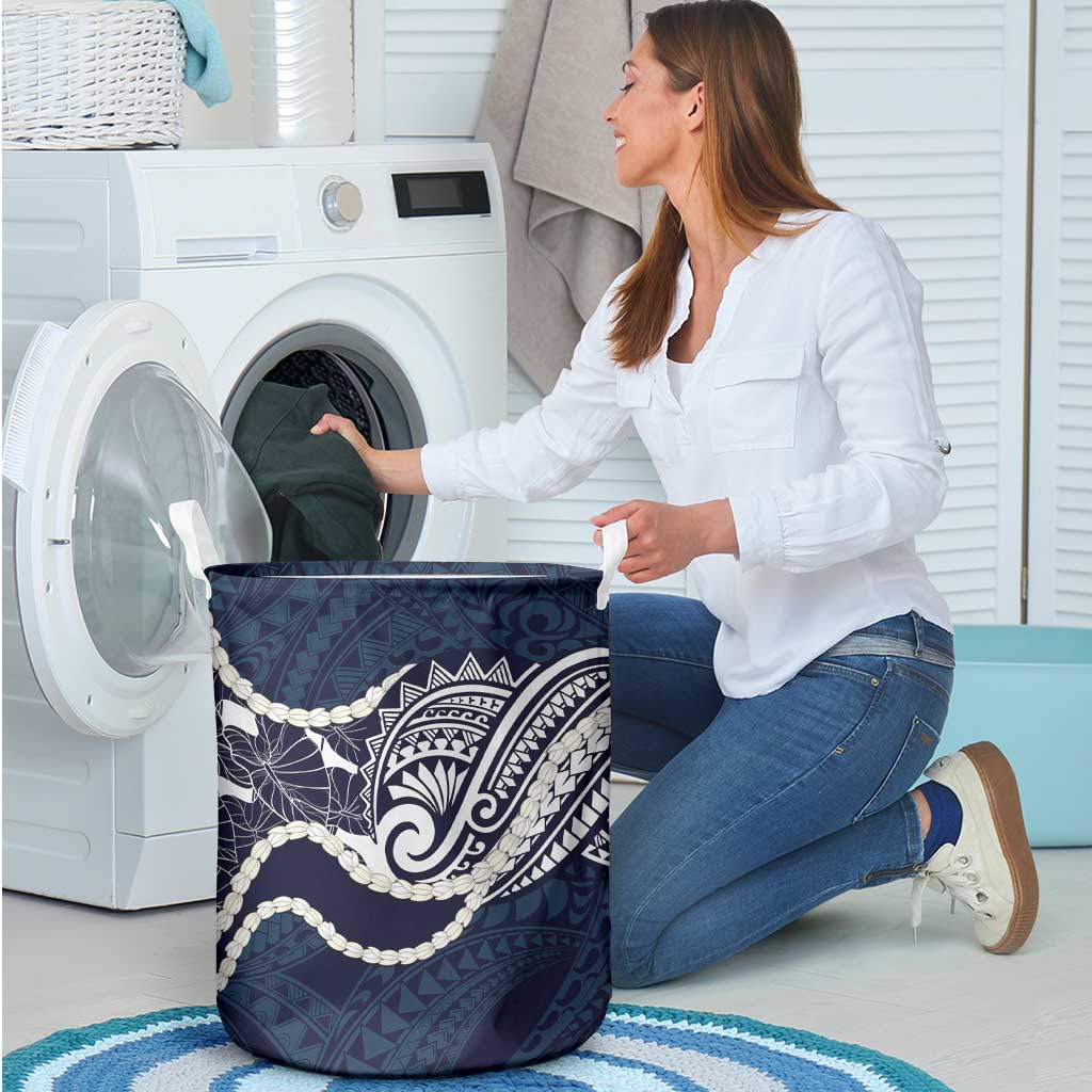 Aloha Hawaii Kalo Pikake Lei Laundry Basket Chest Tattoo Oxford Blue Hawaiian Pattern LT14 - Polynesian Pride