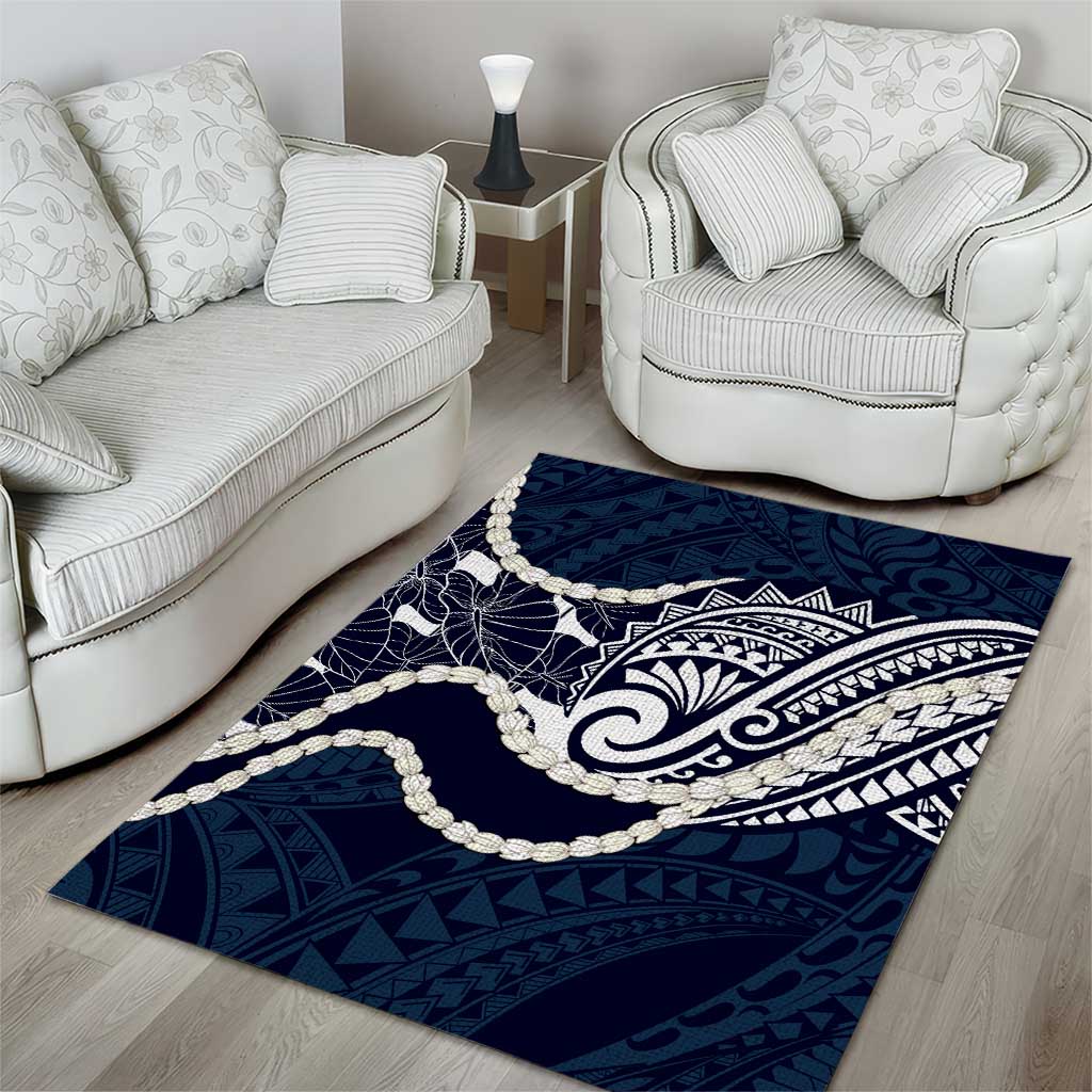 Aloha Hawaii Kalo Pikake Lei Area Rug Chest Tattoo Oxford Blue Hawaiian Pattern LT14 - Polynesian Pride