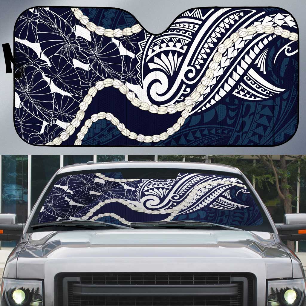 Aloha Hawaii Kalo Pikake Lei Auto Sun Shade Chest Tattoo Oxford Blue Hawaiian Pattern LT14 Oxford Blue - Polynesian Pride