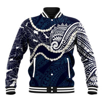 Aloha Hawaii Kalo Pikake Lei Baseball Jacket Chest Tattoo Oxford Blue Hawaiian Pattern