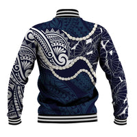 Aloha Hawaii Kalo Pikake Lei Baseball Jacket Chest Tattoo Oxford Blue Hawaiian Pattern