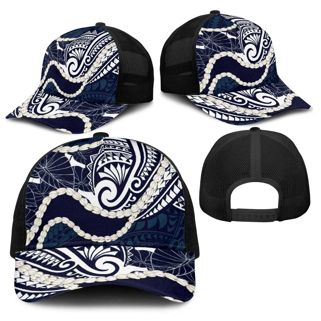 Aloha Hawaii Kalo Pikake Lei Baseball Net Cap Chest Tattoo Oxford Blue Hawaiian Pattern LT14 - Polynesian Pride