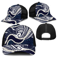 Aloha Hawaii Kalo Pikake Lei Baseball Net Cap Chest Tattoo Oxford Blue Hawaiian Pattern LT14 - Polynesian Pride