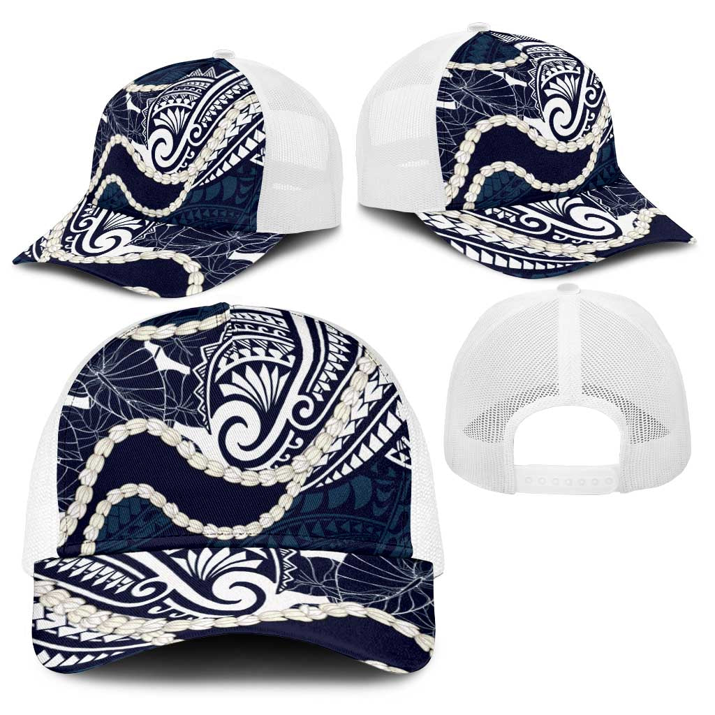 Aloha Hawaii Kalo Pikake Lei Baseball Net Cap Chest Tattoo Oxford Blue Hawaiian Pattern LT14 - Polynesian Pride