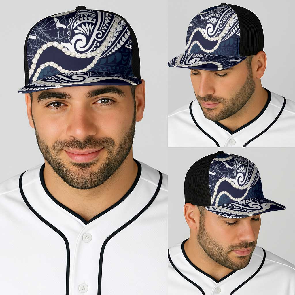 Aloha Hawaii Kalo Pikake Lei Baseball Net Cap Chest Tattoo Oxford Blue Hawaiian Pattern LT14 - Polynesian Pride