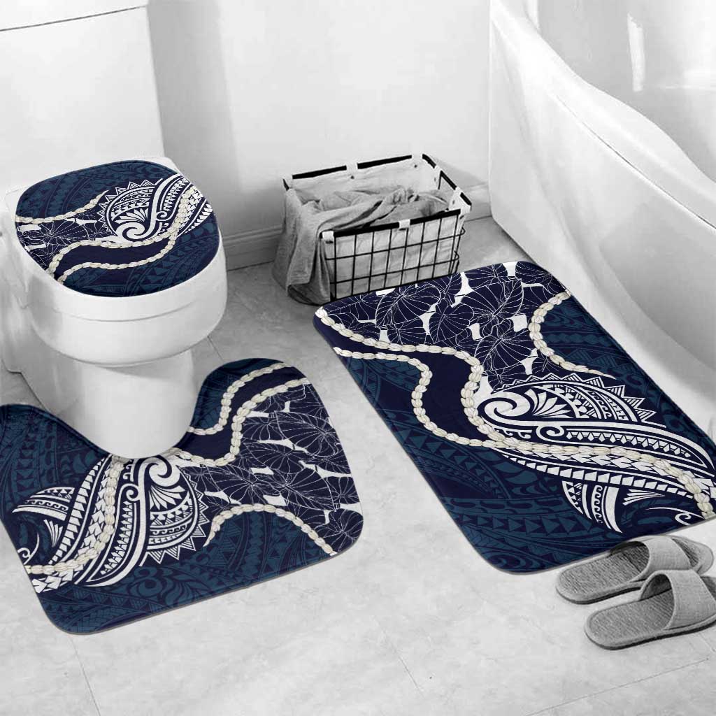 Aloha Hawaii Kalo Pikake Lei Bathroom Set Chest Tattoo Oxford Blue Hawaiian Pattern