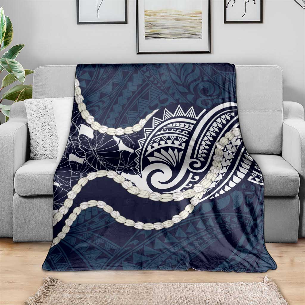 Aloha Hawaii Kalo Pikake Lei Blanket Chest Tattoo Oxford Blue Hawaiian Pattern LT14 - Polynesian Pride