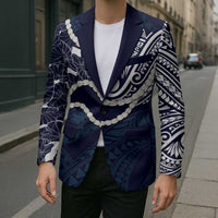 Aloha Hawaii Kalo Pikake Lei Blazer Chest Tattoo Oxford Blue Hawaiian Pattern LT14 - Polynesian Pride