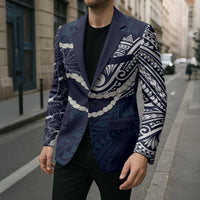Aloha Hawaii Kalo Pikake Lei Blazer Chest Tattoo Oxford Blue Hawaiian Pattern LT14 - Polynesian Pride