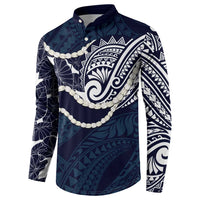 Aloha Hawaii Kalo Pikake Lei Button Sweatshirt Chest Tattoo Oxford Blue Hawaiian Pattern LT14 - Polynesian Pride