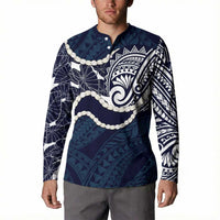 Aloha Hawaii Kalo Pikake Lei Button Sweatshirt Chest Tattoo Oxford Blue Hawaiian Pattern LT14 - Polynesian Pride