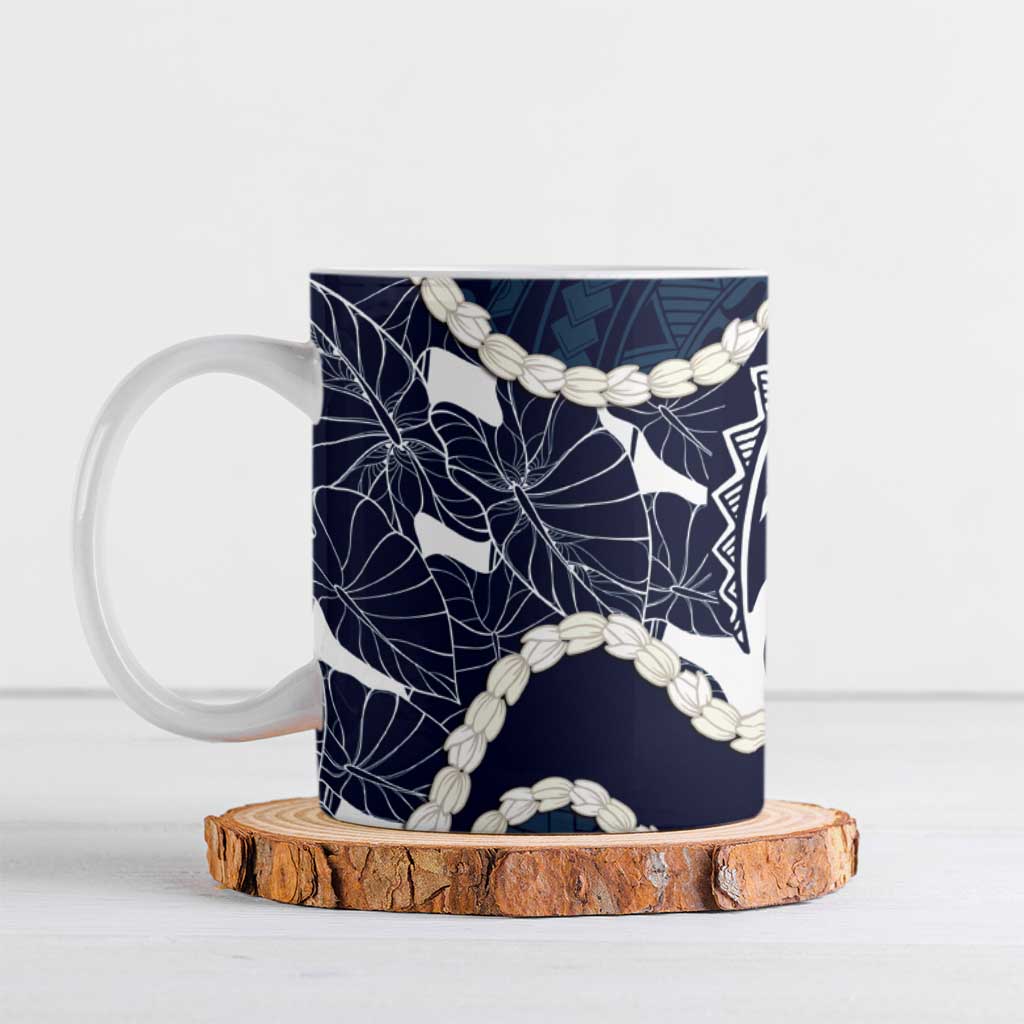 Aloha Hawaii Kalo Pikake Lei Ceramic Mug Chest Tattoo Oxford Blue Hawaiian Pattern LT14 Oxford Blue - Polynesian Pride