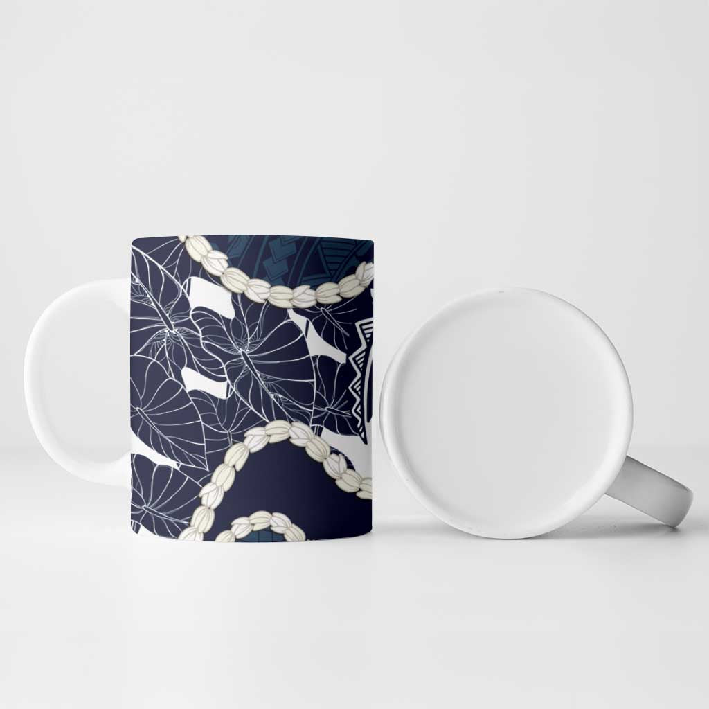 Aloha Hawaii Kalo Pikake Lei Ceramic Mug Chest Tattoo Oxford Blue Hawaiian Pattern LT14 - Polynesian Pride