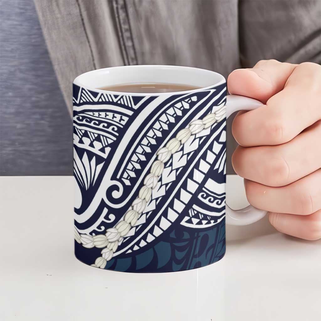 Aloha Hawaii Kalo Pikake Lei Ceramic Mug Chest Tattoo Oxford Blue Hawaiian Pattern LT14 - Polynesian Pride