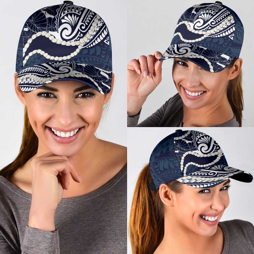 Aloha Hawaii Kalo Pikake Lei Classic Cap Chest Tattoo Oxford Blue Hawaiian Pattern LT14 - Polynesian Pride