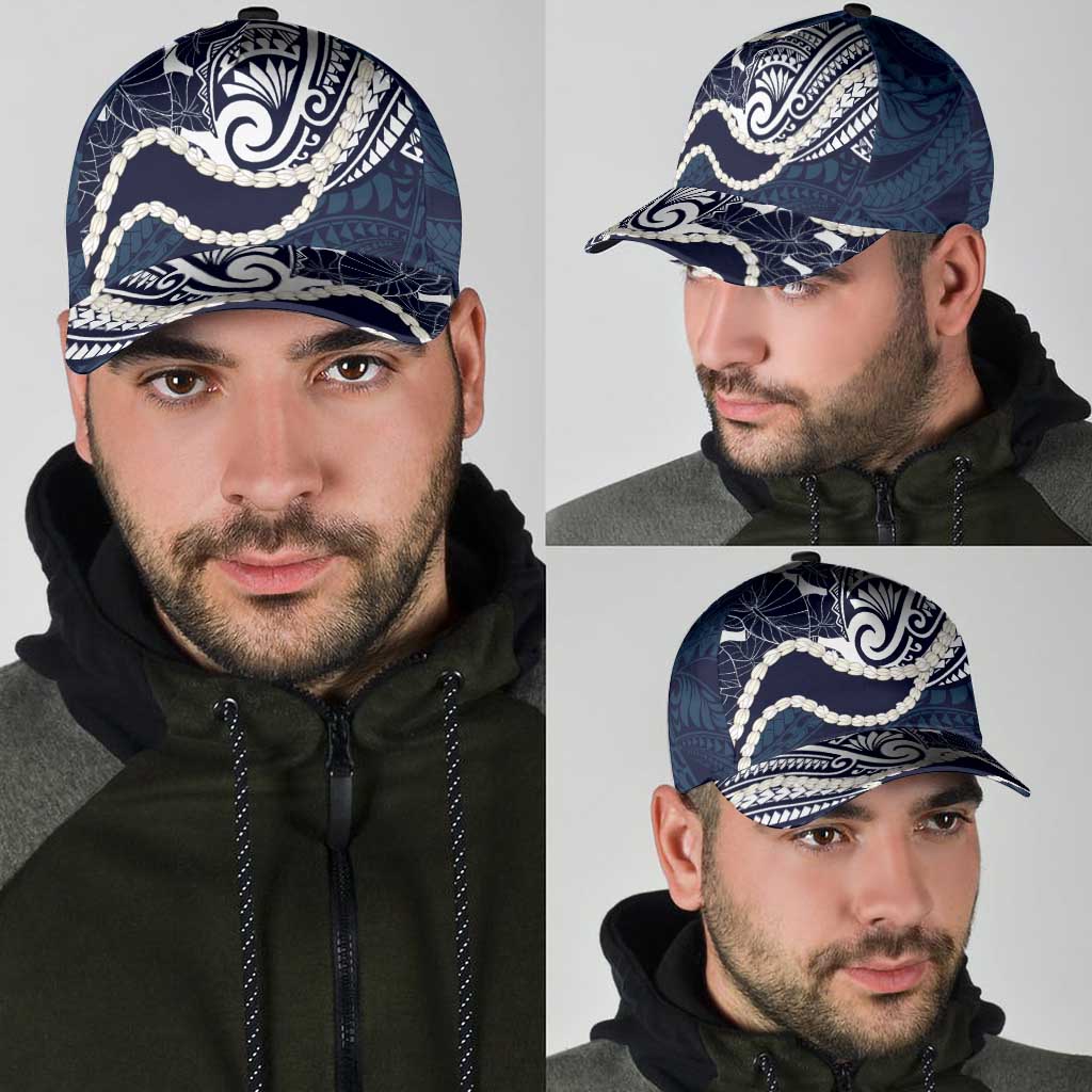 Aloha Hawaii Kalo Pikake Lei Classic Cap Chest Tattoo Oxford Blue Hawaiian Pattern LT14 - Polynesian Pride