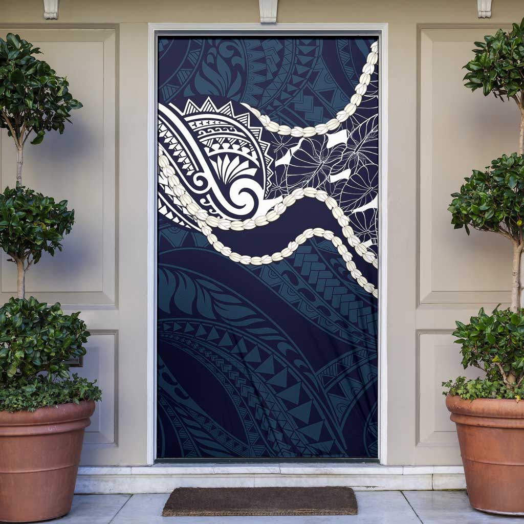 Aloha Hawaii Kalo Pikake Lei Door Cover Chest Tattoo Oxford Blue Hawaiian Pattern LT14 Oxford Blue - Polynesian Pride