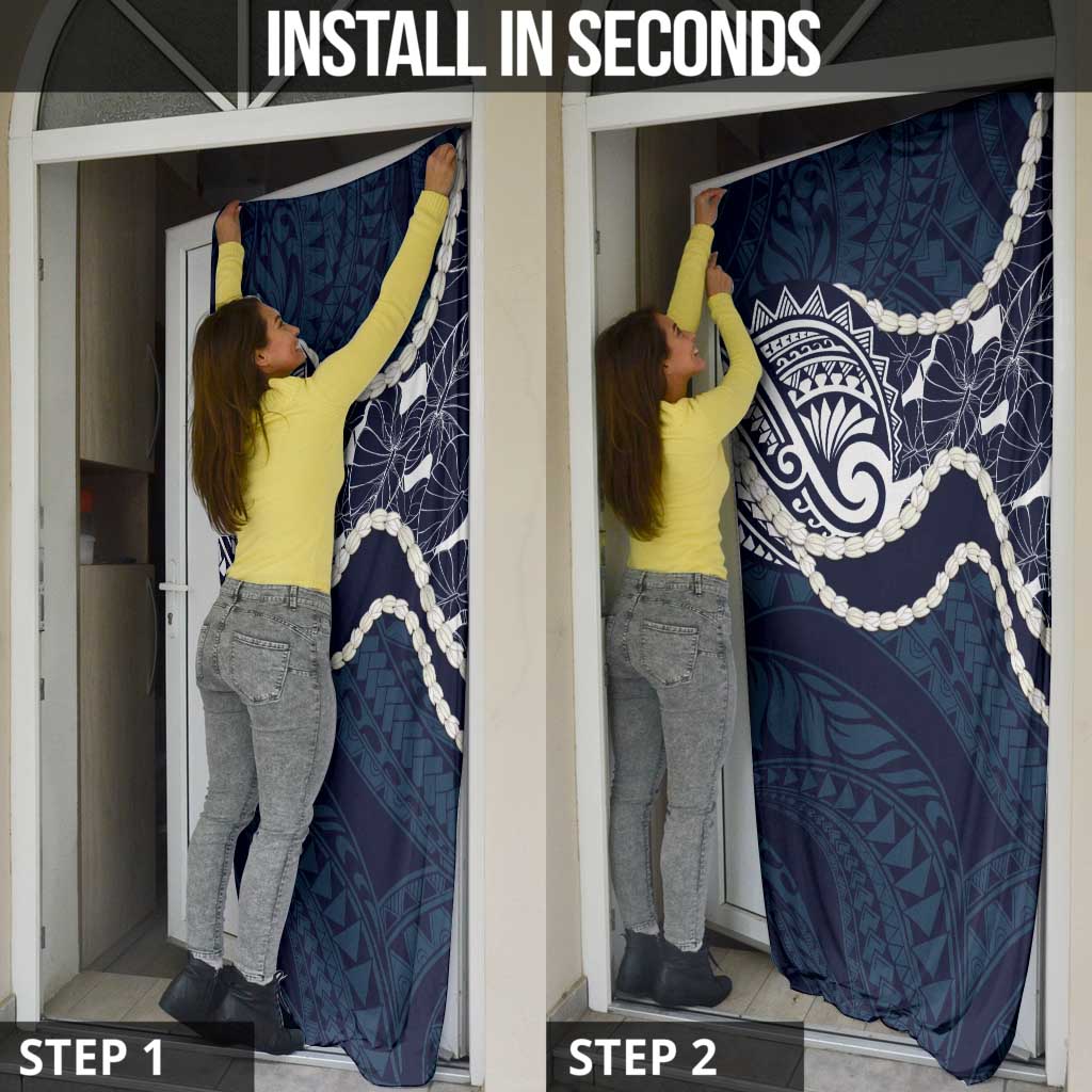 Aloha Hawaii Kalo Pikake Lei Door Cover Chest Tattoo Oxford Blue Hawaiian Pattern LT14 - Polynesian Pride