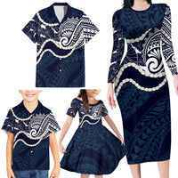 Aloha Hawaii Kalo Pikake Lei Family Matching Long Sleeve Bodycon Dress and Hawaiian Shirt Chest Tattoo Oxford Blue Hawaiian Pattern