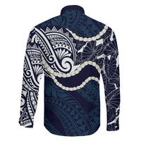Aloha Hawaii Kalo Pikake Lei Family Matching Off Shoulder Maxi Dress and Hawaiian Shirt Chest Tattoo Oxford Blue Hawaiian Pattern