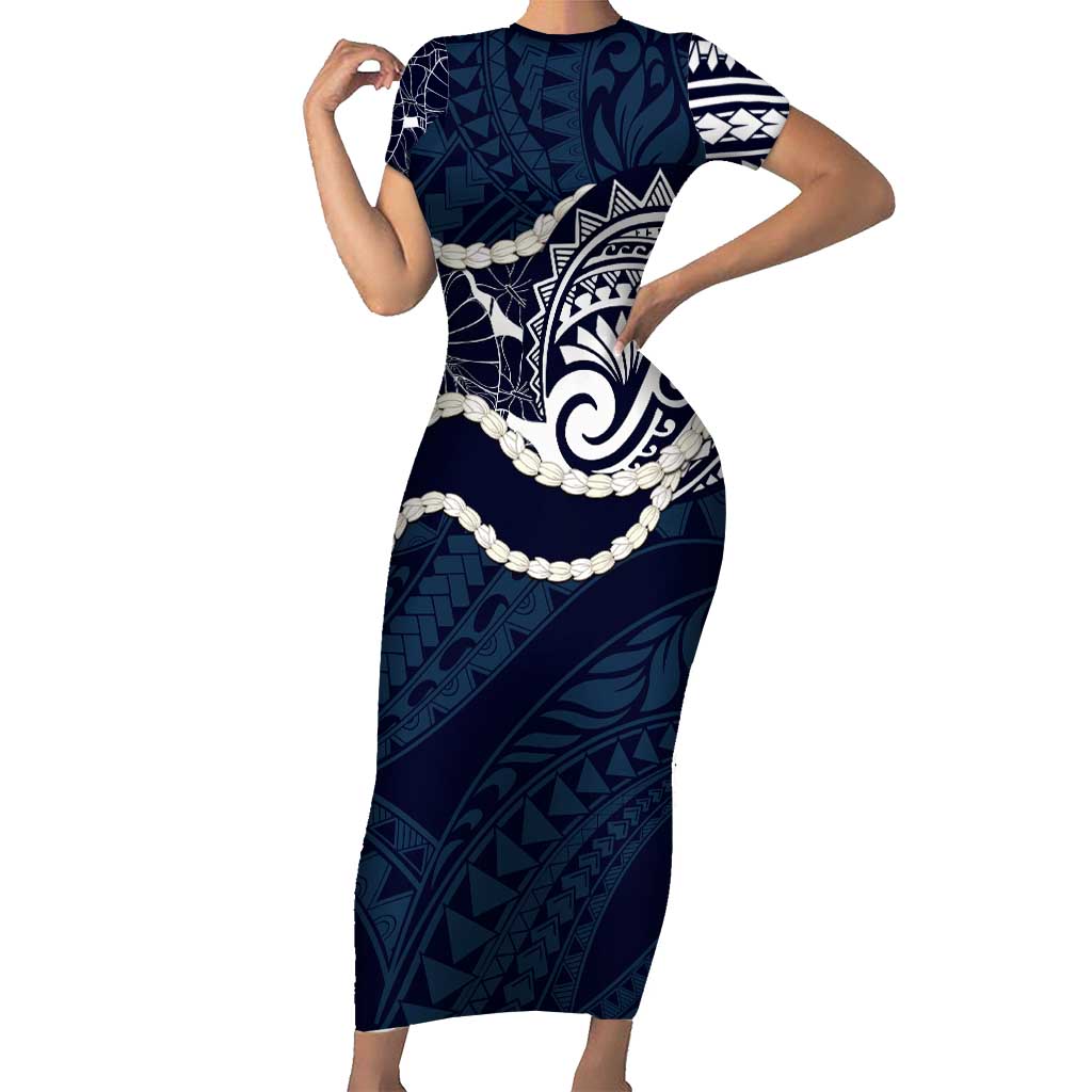 Aloha Hawaii Kalo Pikake Lei Family Matching Short Sleeve Bodycon Dress and Hawaiian Shirt Chest Tattoo Oxford Blue Hawaiian Pattern