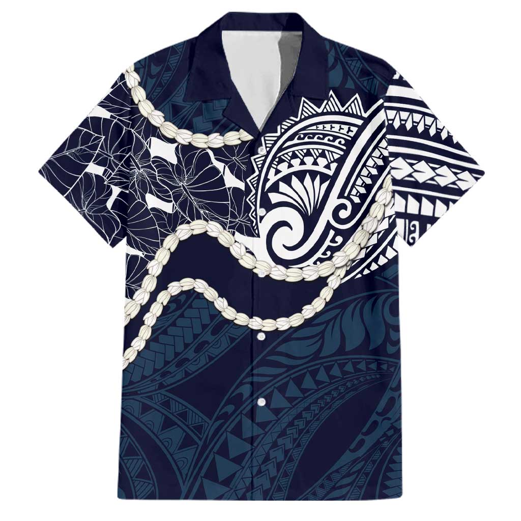Aloha Hawaii Kalo Pikake Lei Family Matching Tank Maxi Dress and Hawaiian Shirt Chest Tattoo Oxford Blue Hawaiian Pattern