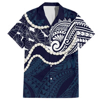 Aloha Hawaii Kalo Pikake Lei Family Matching Tank Maxi Dress and Hawaiian Shirt Chest Tattoo Oxford Blue Hawaiian Pattern