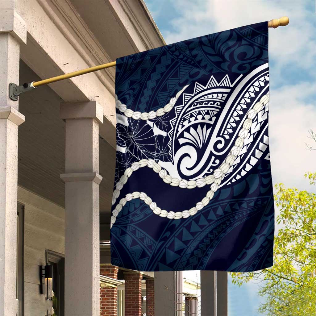 Aloha Hawaii Kalo Pikake Lei Garden Flag Chest Tattoo Oxford Blue Hawaiian Pattern LT14 House Flag Oxford Blue - Polynesian Pride