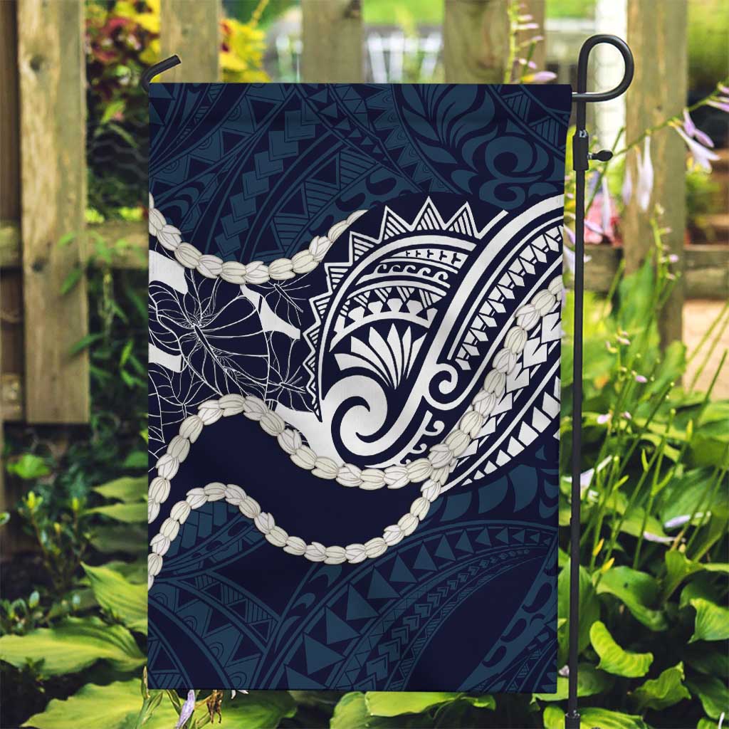 Aloha Hawaii Kalo Pikake Lei Garden Flag Chest Tattoo Oxford Blue Hawaiian Pattern LT14 Garden Flag Oxford Blue - Polynesian Pride