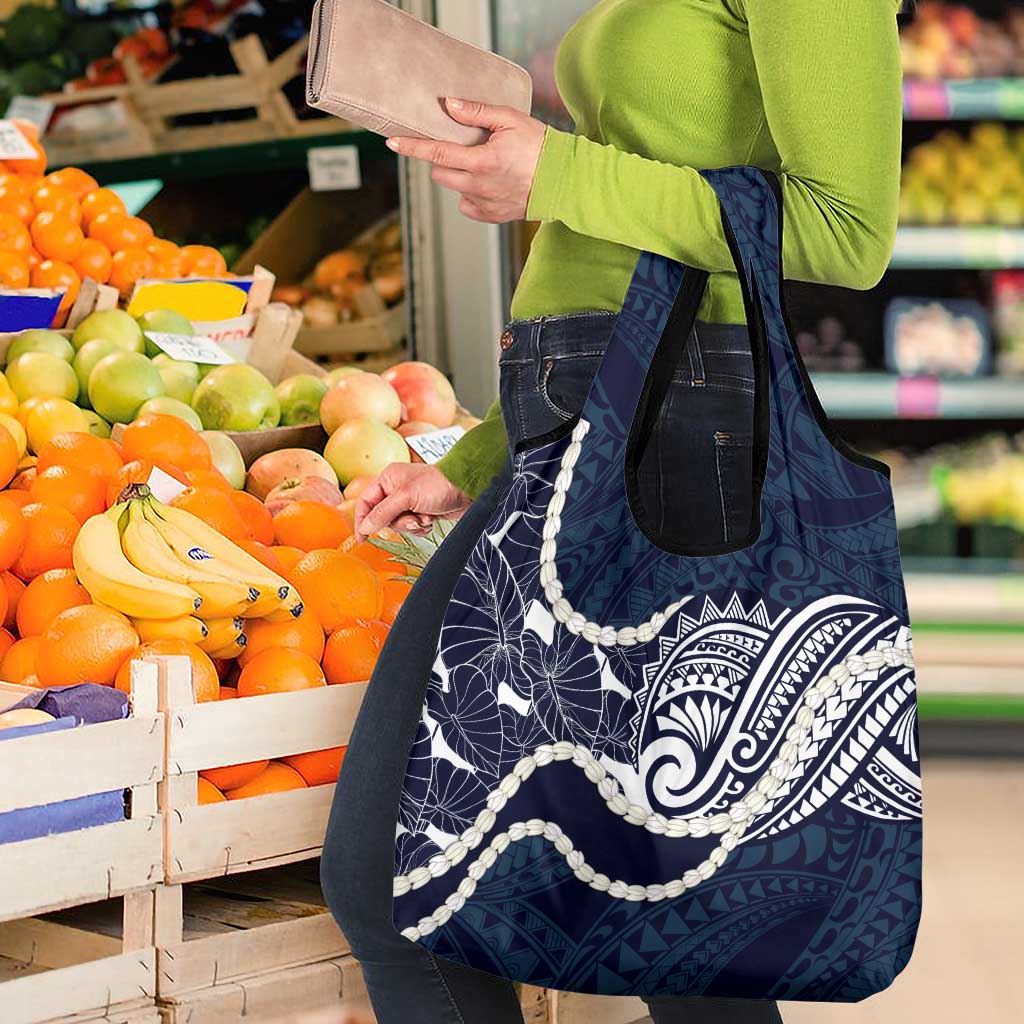 Aloha Hawaii Kalo Pikake Lei Grocery Bag Chest Tattoo Oxford Blue Hawaiian Pattern LT14 - Polynesian Pride