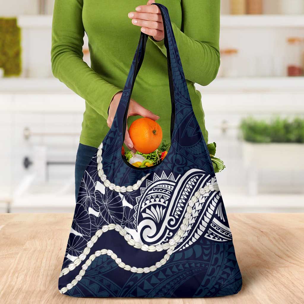 Aloha Hawaii Kalo Pikake Lei Grocery Bag Chest Tattoo Oxford Blue Hawaiian Pattern LT14 - Polynesian Pride