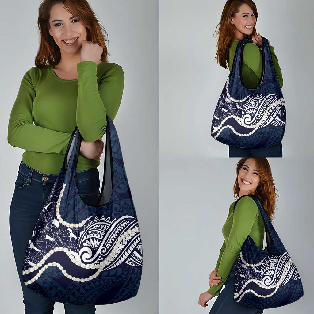 Aloha Hawaii Kalo Pikake Lei Grocery Bag Chest Tattoo Oxford Blue Hawaiian Pattern LT14 - Polynesian Pride
