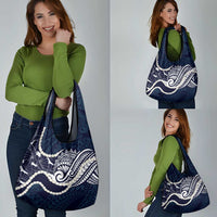 Aloha Hawaii Kalo Pikake Lei Grocery Bag Chest Tattoo Oxford Blue Hawaiian Pattern LT14 - Polynesian Pride