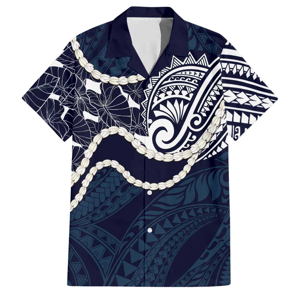 Aloha Hawaii Kalo Pikake Lei Hawaiian Shirt Chest Tattoo Oxford Blue Hawaiian Pattern LT14 Oxford Blue - Polynesian Pride