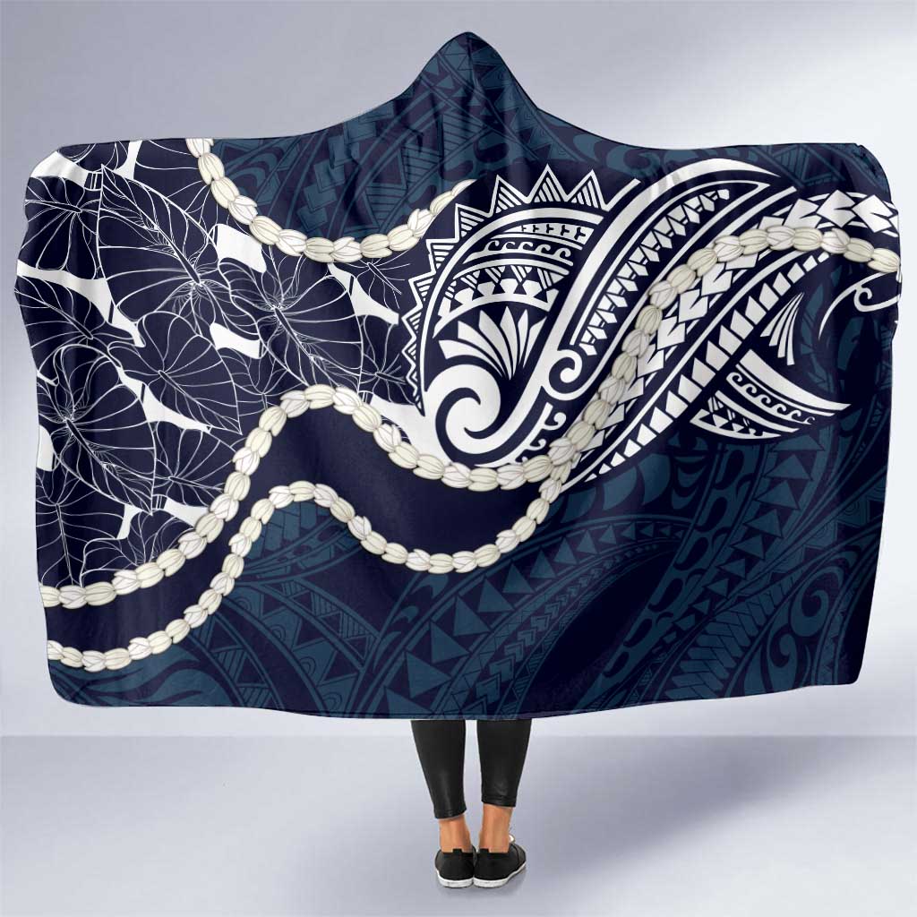 Aloha Hawaii Kalo Pikake Lei Hooded Blanket Chest Tattoo Oxford Blue Hawaiian Pattern LT14 One Size Oxford Blue - Polynesian Pride