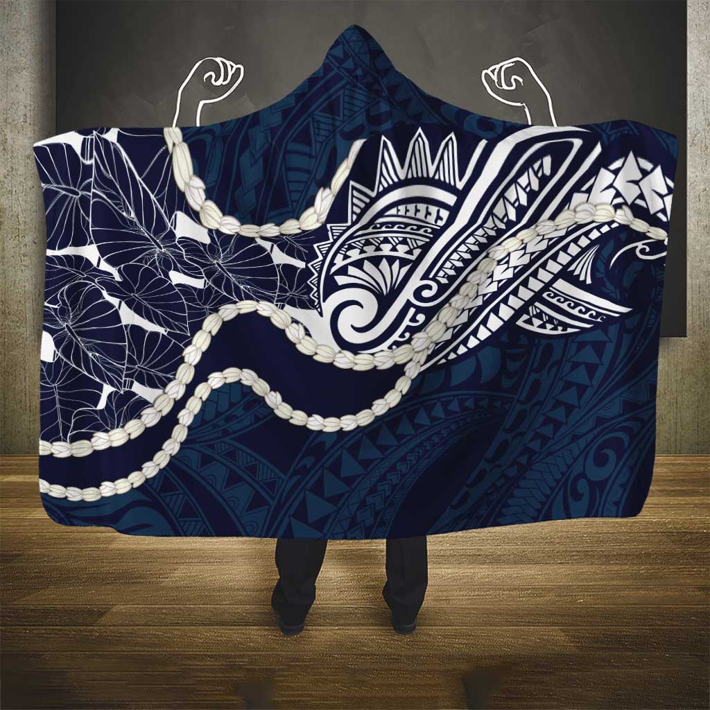 Aloha Hawaii Kalo Pikake Lei Hooded Blanket Chest Tattoo Oxford Blue Hawaiian Pattern LT14 - Polynesian Pride
