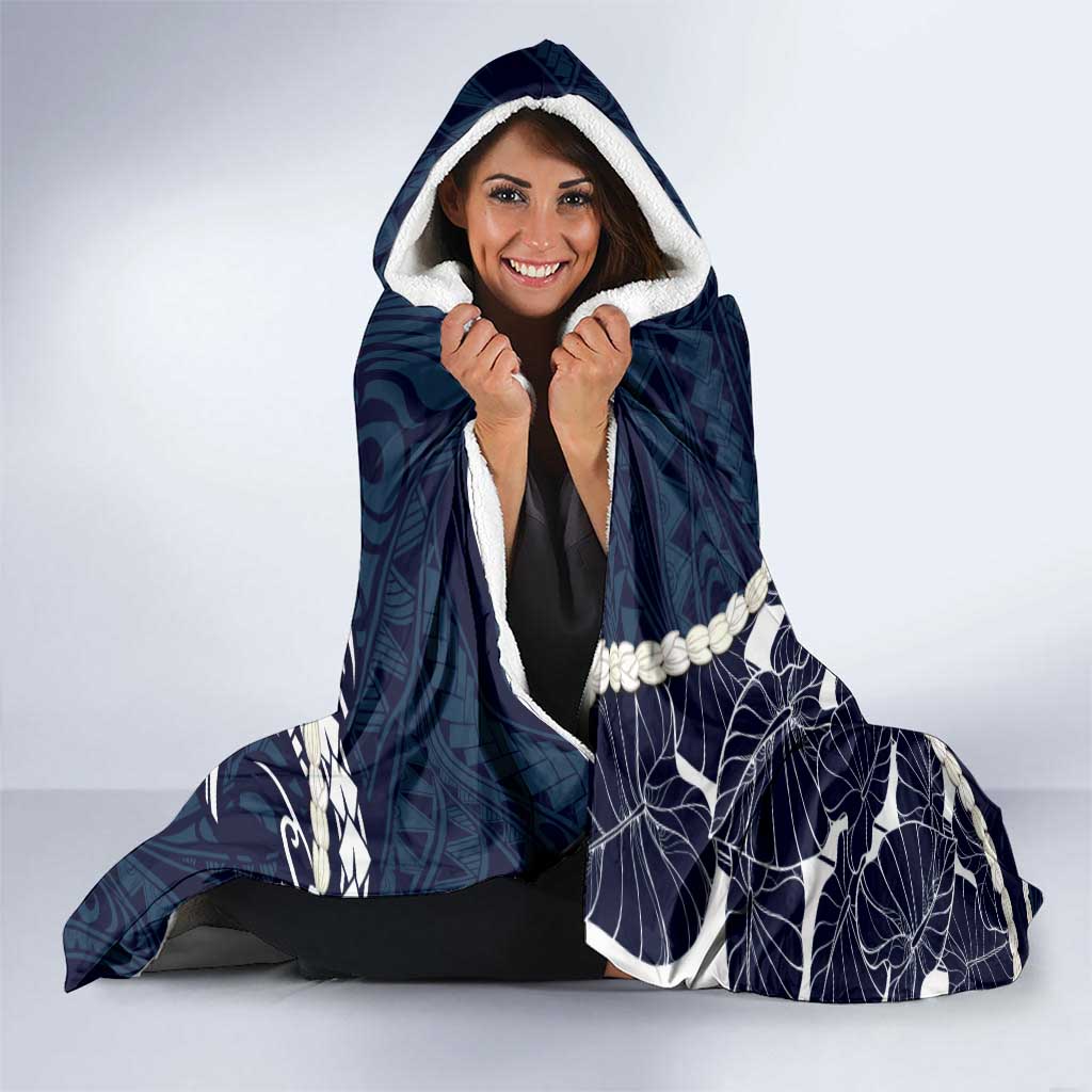 Aloha Hawaii Kalo Pikake Lei Hooded Blanket Chest Tattoo Oxford Blue Hawaiian Pattern LT14 - Polynesian Pride