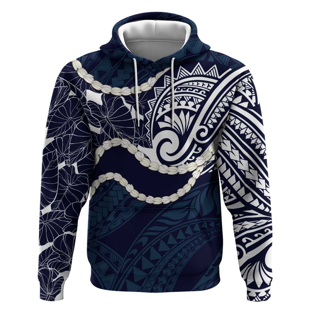 Aloha Hawaii Kalo Pikake Lei Hoodie Chest Tattoo Oxford Blue Hawaiian Pattern LT14 Pullover Hoodie Oxford Blue - Polynesian Pride