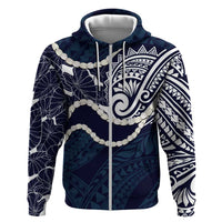 Aloha Hawaii Kalo Pikake Lei Hoodie Chest Tattoo Oxford Blue Hawaiian Pattern LT14 Zip Hoodie Oxford Blue - Polynesian Pride