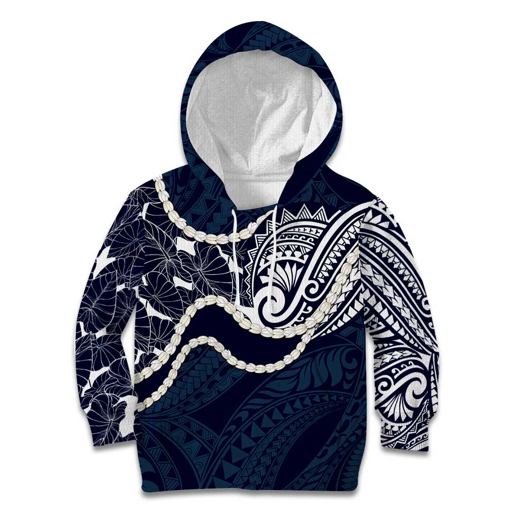Aloha Hawaii Kalo Pikake Lei Kid Hoodie Chest Tattoo Oxford Blue Hawaiian Pattern LT14 Hoodie Oxford Blue - Polynesian Pride