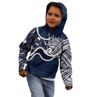 Aloha Hawaii Kalo Pikake Lei Kid Hoodie Chest Tattoo Oxford Blue Hawaiian Pattern LT14 - Polynesian Pride