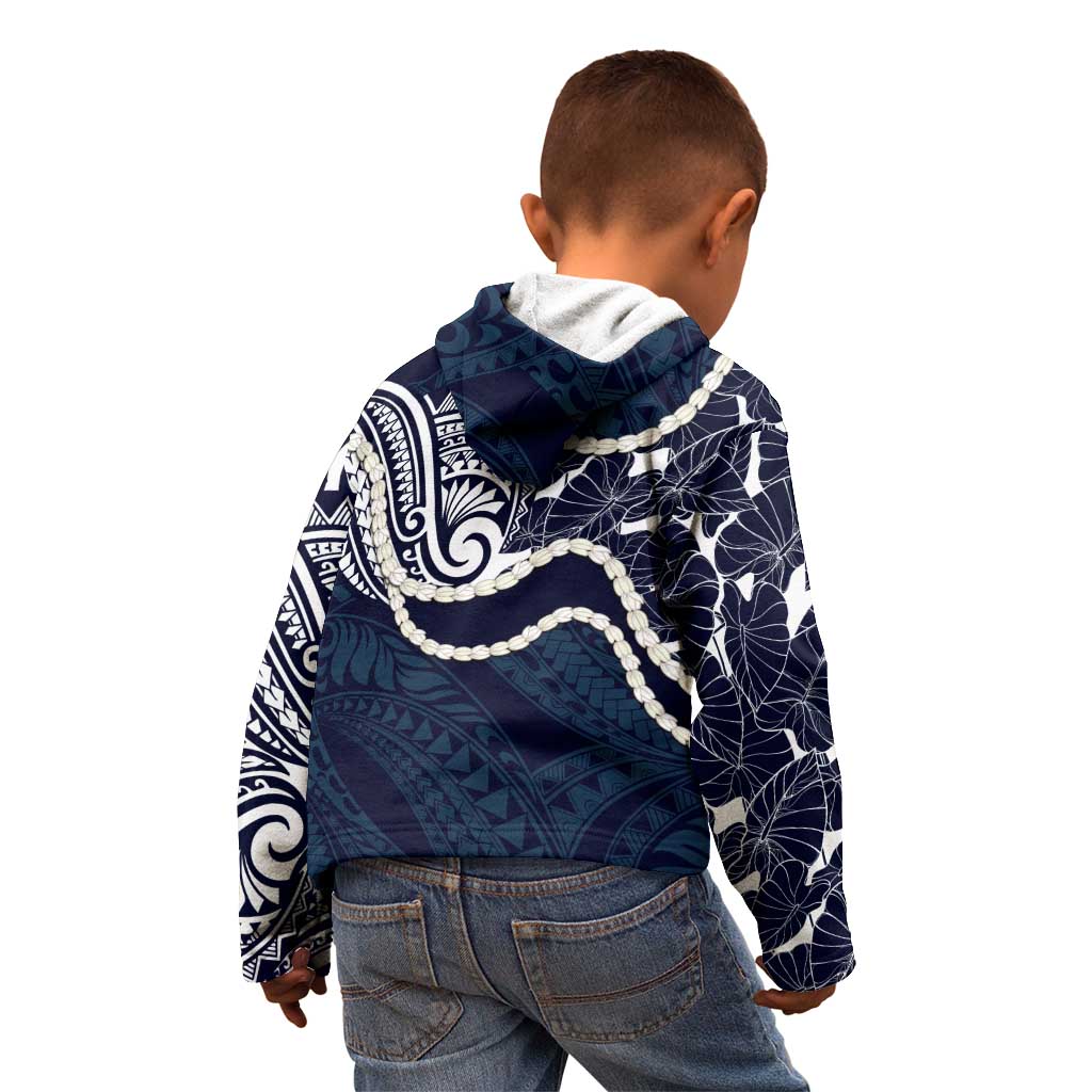 Aloha Hawaii Kalo Pikake Lei Kid Hoodie Chest Tattoo Oxford Blue Hawaiian Pattern LT14 - Polynesian Pride