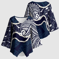 Aloha Hawaii Kalo Pikake Lei Kimono Sleeve Blouse Chest Tattoo Oxford Blue Hawaiian Pattern LT14 - Polynesian Pride