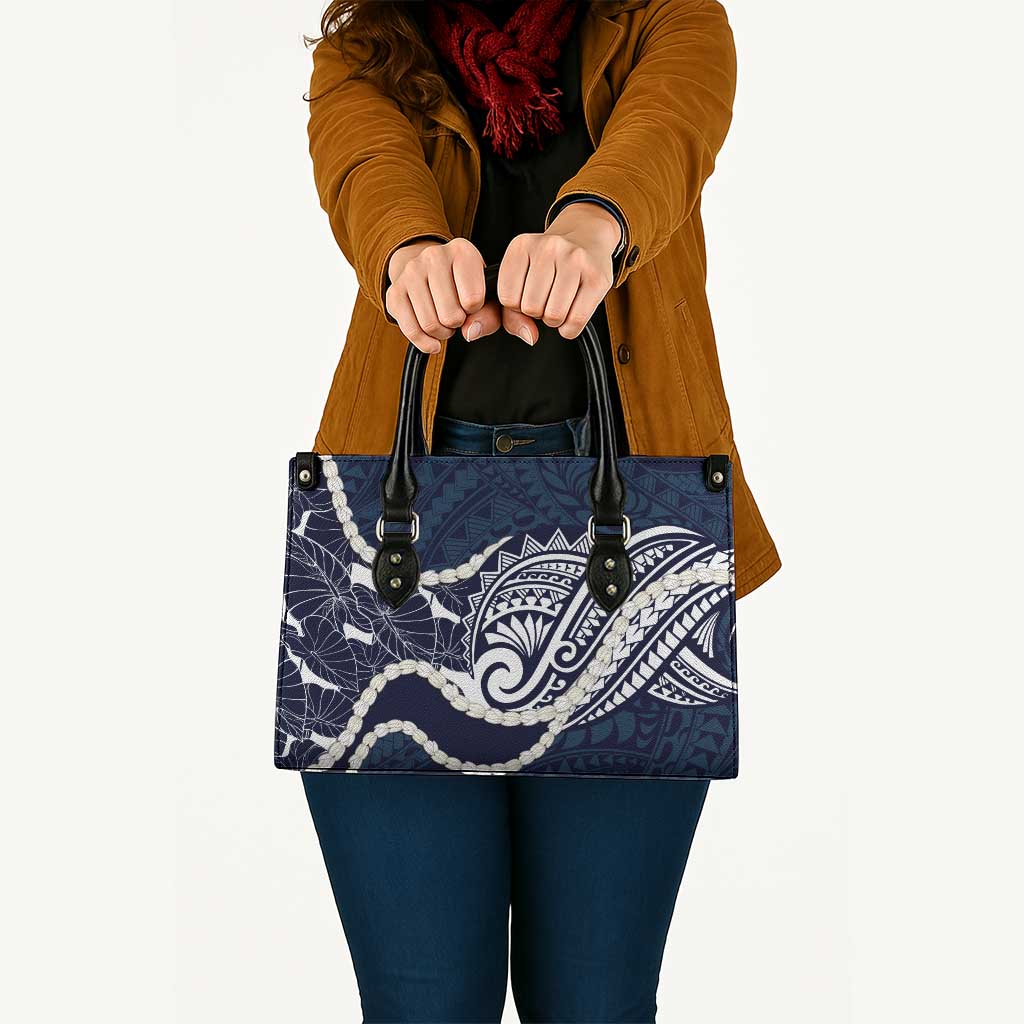 Aloha Hawaii Kalo Pikake Lei Leather Bag Chest Tattoo Oxford Blue Hawaiian Pattern LT14 - Polynesian Pride