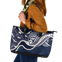 Aloha Hawaii Kalo Pikake Lei Leather Tote Bag Chest Tattoo Oxford Blue Hawaiian Pattern LT14 Oxford Blue - Polynesian Pride