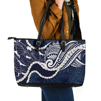 Aloha Hawaii Kalo Pikake Lei Leather Tote Bag Chest Tattoo Oxford Blue Hawaiian Pattern LT14 - Polynesian Pride