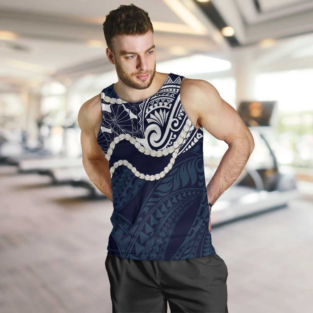Aloha Hawaii Kalo Pikake Lei Men Tank Top Chest Tattoo Oxford Blue Hawaiian Pattern LT14 Oxford Blue - Polynesian Pride