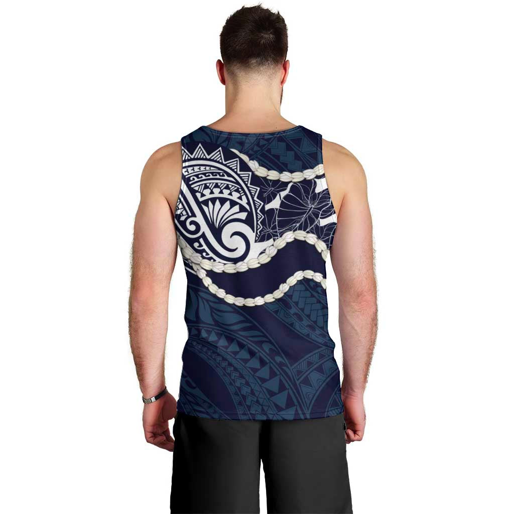 Aloha Hawaii Kalo Pikake Lei Men Tank Top Chest Tattoo Oxford Blue Hawaiian Pattern LT14 - Polynesian Pride