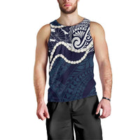 Aloha Hawaii Kalo Pikake Lei Men Tank Top Chest Tattoo Oxford Blue Hawaiian Pattern LT14 - Polynesian Pride