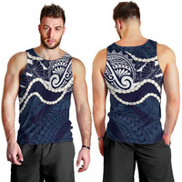 Aloha Hawaii Kalo Pikake Lei Men Tank Top Chest Tattoo Oxford Blue Hawaiian Pattern LT14 - Polynesian Pride